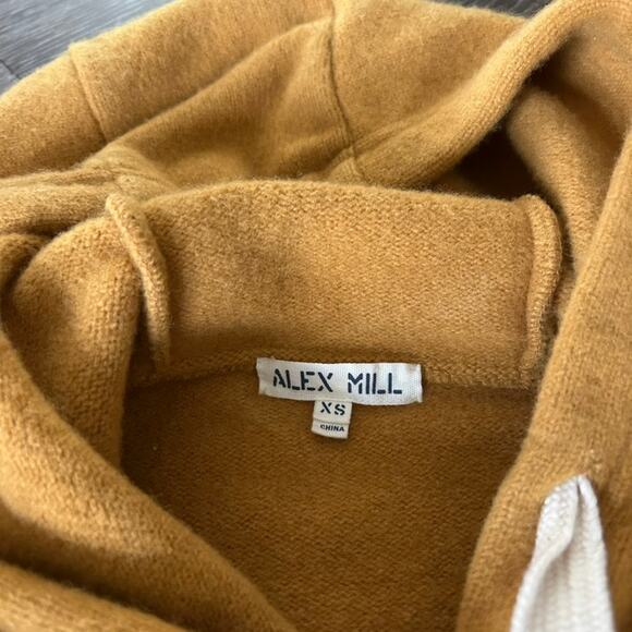 Alex Mill Boiled Wool 100% Merino Hoodie Sweater Mustard Yellow Cozy Classic EUC - Picture 13 of 14